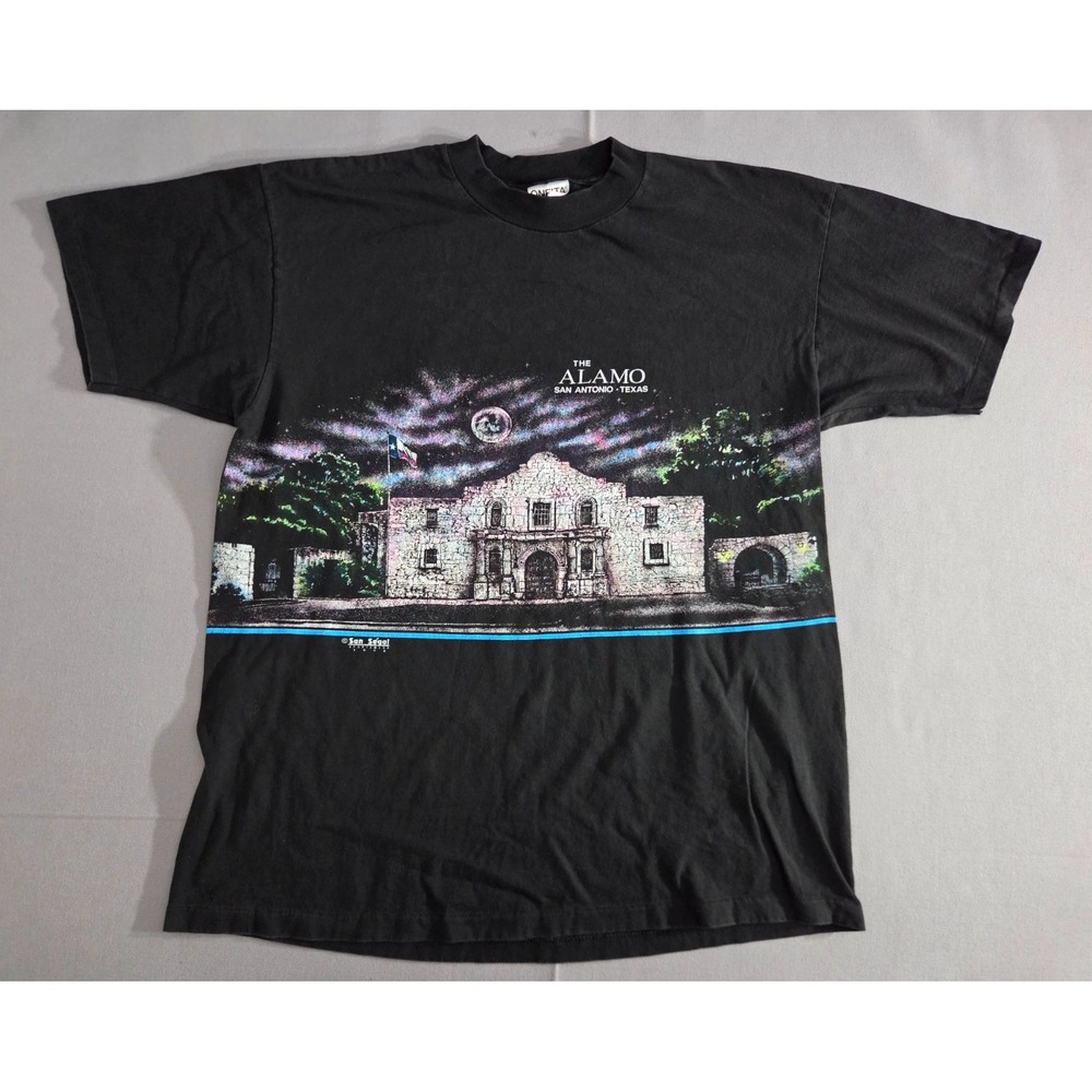 Vintage The Alamo Shirt Mens Extra Large Black San Antonio Texas Mission 90s War